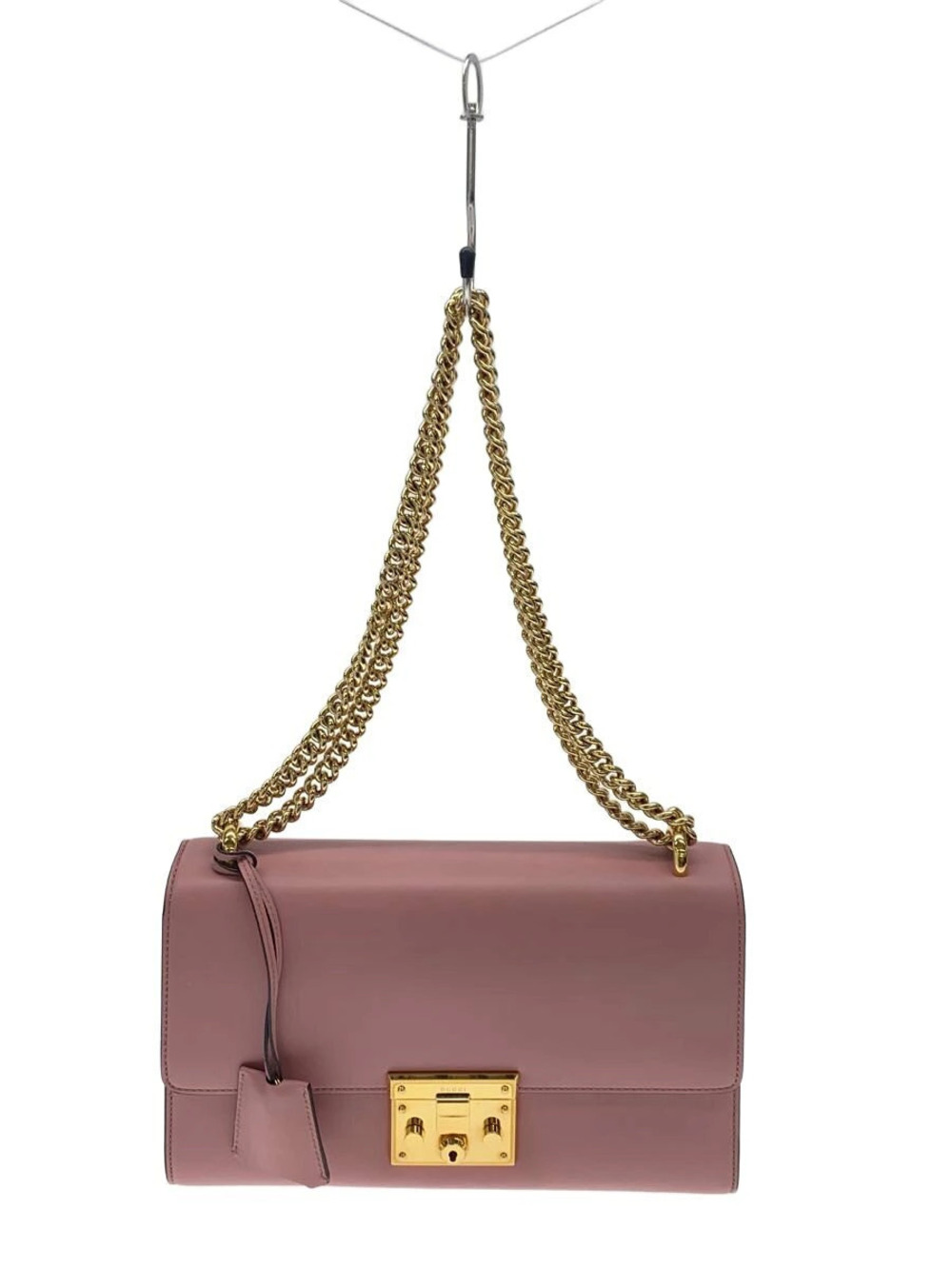 Gucci Chain Shoulder Bag Padlock Bag Leather Pink